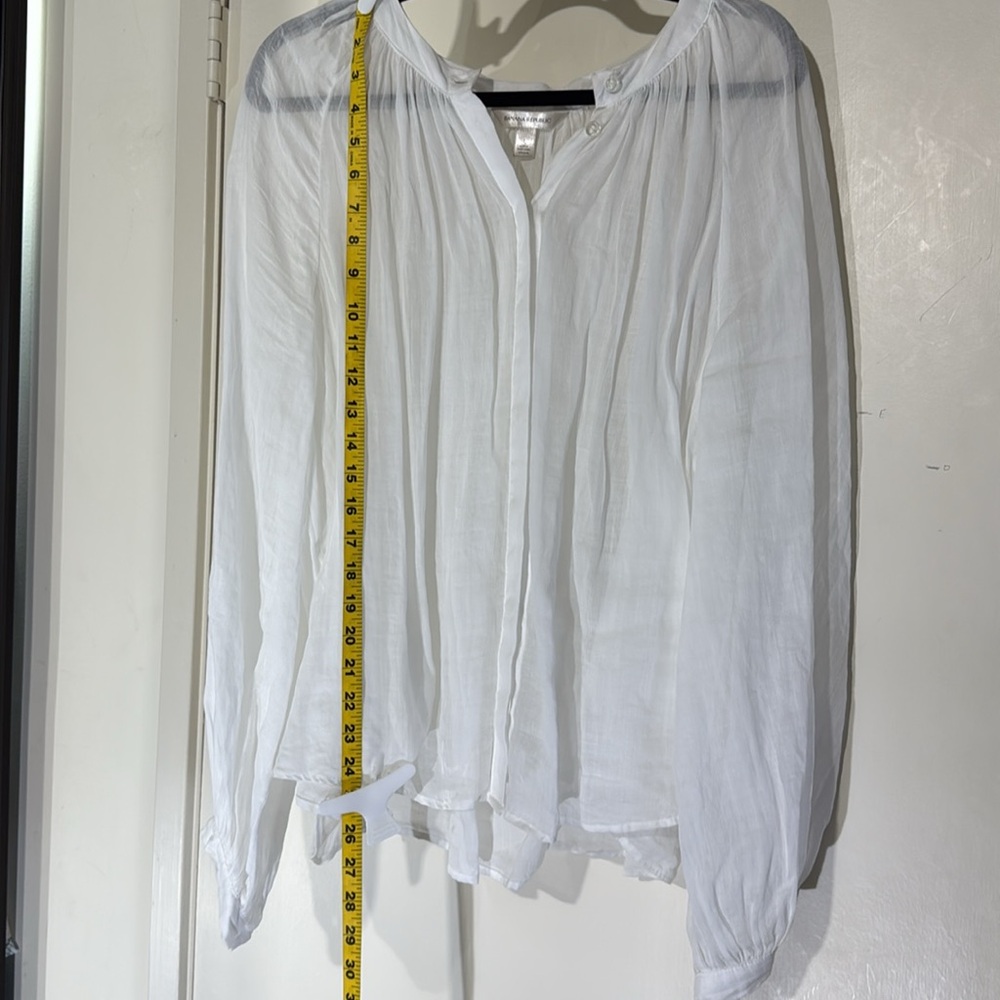 Banana Republic Sheer Crisp White Hidden Button Down Blouse Oversized Size L - Picture 5 of 6